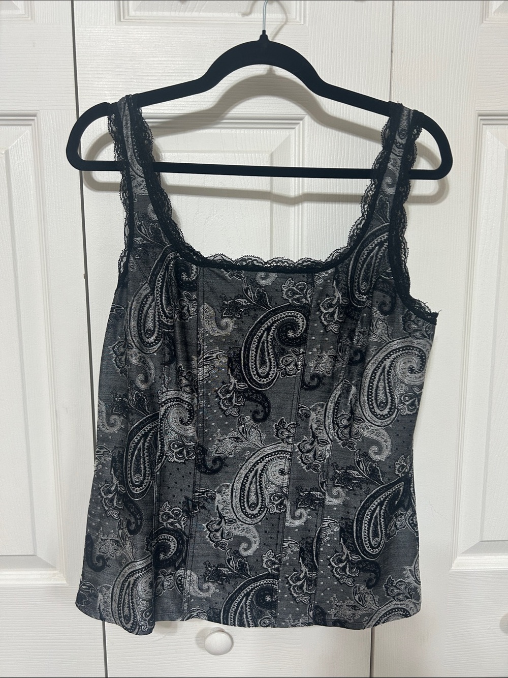 White House Black Market Paisley Lace-Trim Corset Tank Top